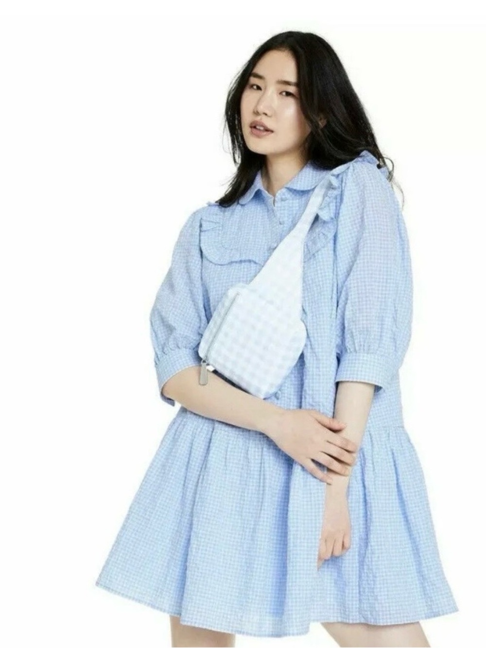 Sandy Liang for Target Pale Blue Gingham Ruffle-Trim Mini Dress